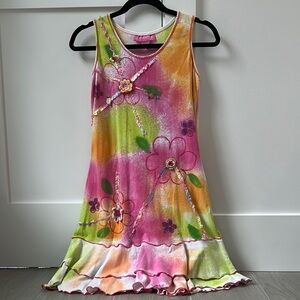 Pink and Yellow Sleeveless Scoop Neck Sundress